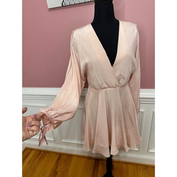 Amanda Uprichard Crystal Silk Mini Dress in Dusty Rose Small Long Sleeve Lined - Picture 5 of 8